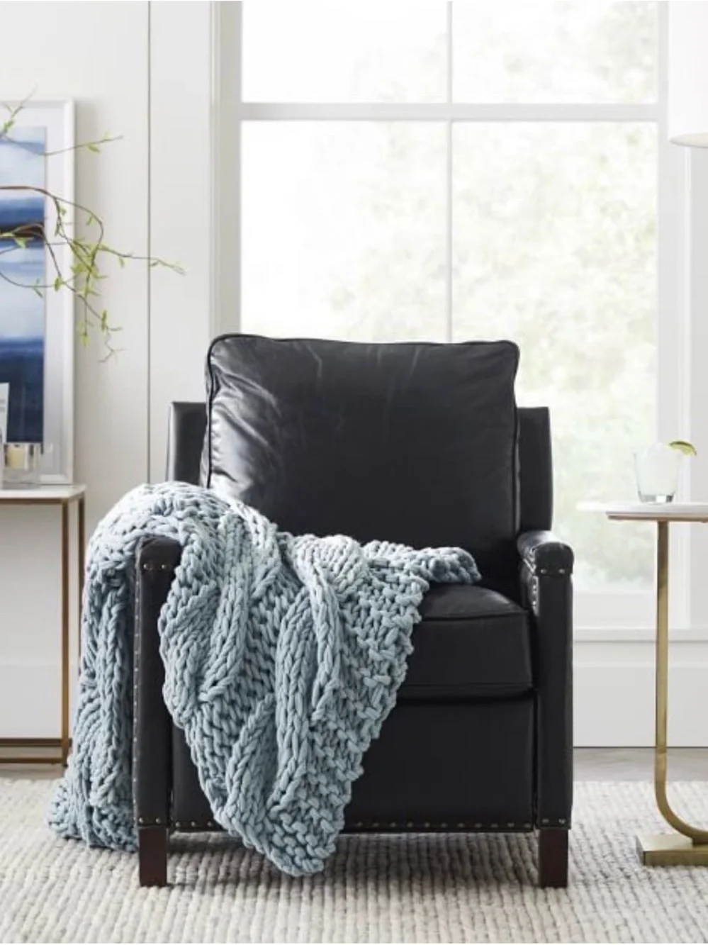 Pottery Barn Chunky Knit Throw Blanket - Light Blue
